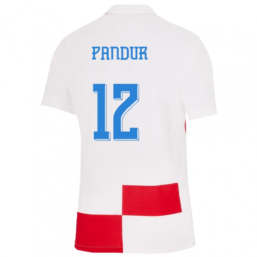 Kandiny Férfi Horvátország Ivor Pandur #12 Fehér Piros Hazai Jersey 24-26 Mez Póló Ing