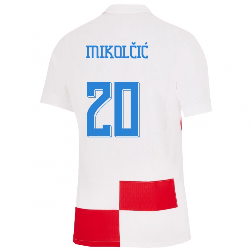 Kandiny Férfi Horvátország Simun Mikolcic #20 Fehér Piros Hazai Jersey 24-26 Mez Póló Ing