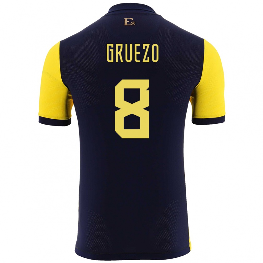 Kandiny Férfi Ecuador Carlos Gruezo #8 Sárga Hazai Jersey 24-26 Mez Póló Ing