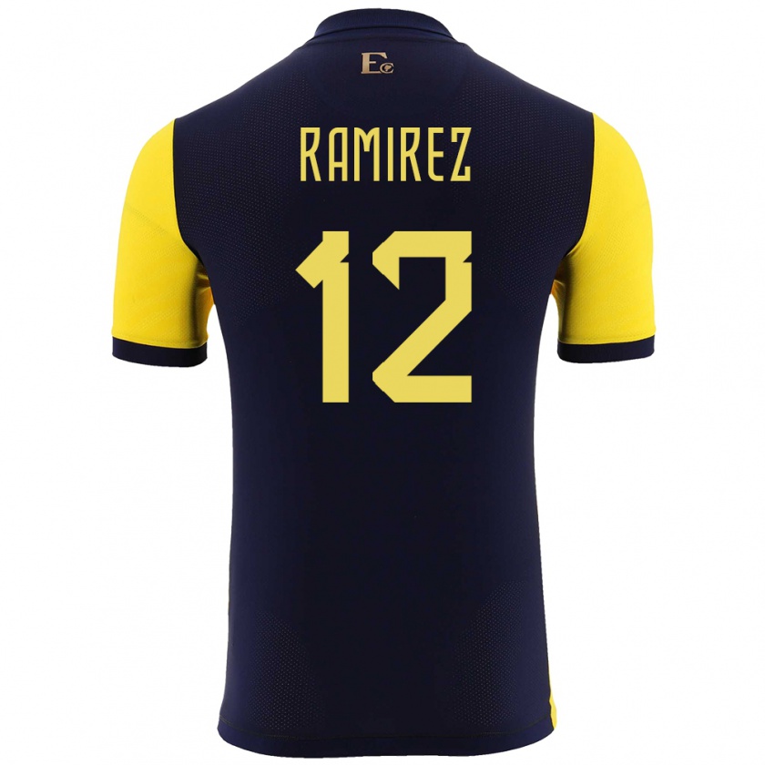 Kandiny Férfi Ecuador Moises Ramirez #12 Sárga Hazai Jersey 24-26 Mez Póló Ing