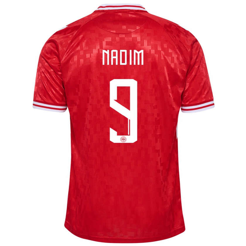 Kandiny Férfi Dánia Nadia Nadim #9 Piros Hazai Jersey 24-26 Mez Póló Ing