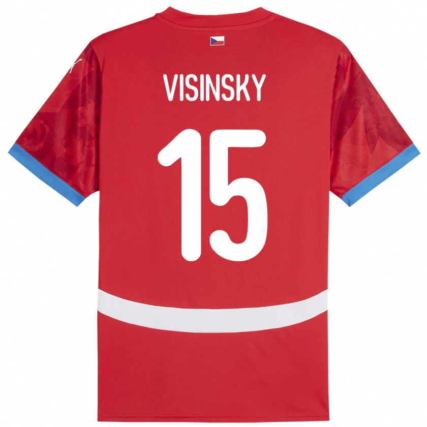 Kandiny Férfi Csehország Denis Visinsky #15 Piros Hazai Jersey 24-26 Mez Póló Ing