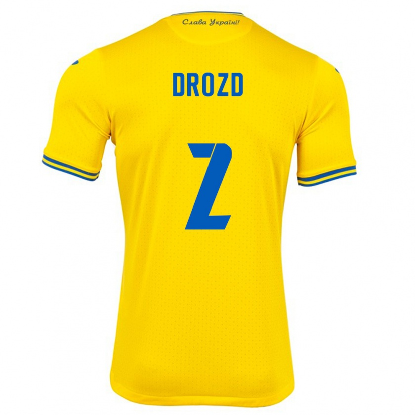 Kandiny Férfi Ukrajna Anton Drozd #2 Sárga Hazai Jersey 24-26 Mez Póló Ing