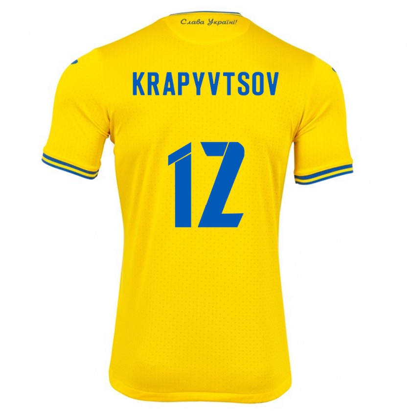 Kandiny Férfi Ukrajna Vladyslav Krapyvtsov #12 Sárga Hazai Jersey 24-26 Mez Póló Ing