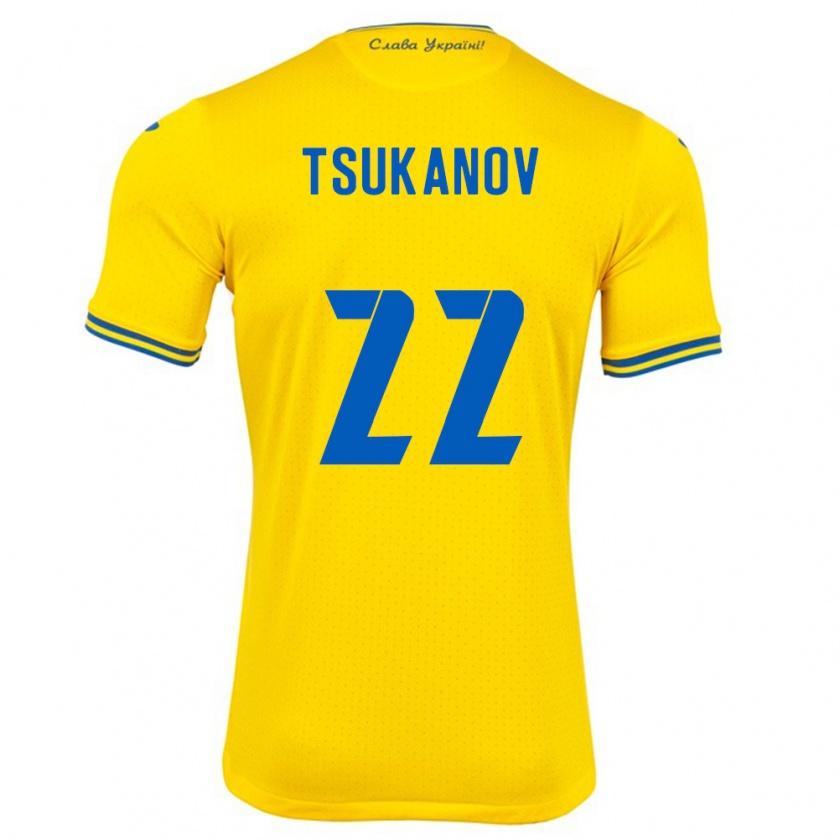 Kandiny Férfi Ukrajna Viktor Tsukanov #22 Sárga Hazai Jersey 24-26 Mez Póló Ing