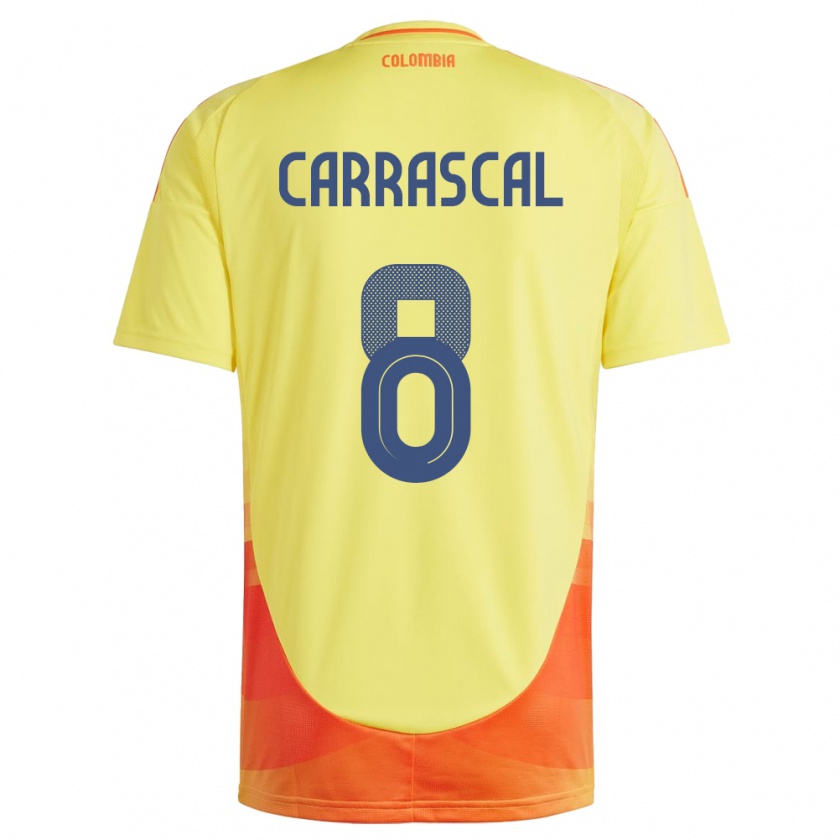 Kandiny Férfi Kolumbia Jorge Carrascal #8 Sárga Hazai Jersey 24-26 Mez Póló Ing