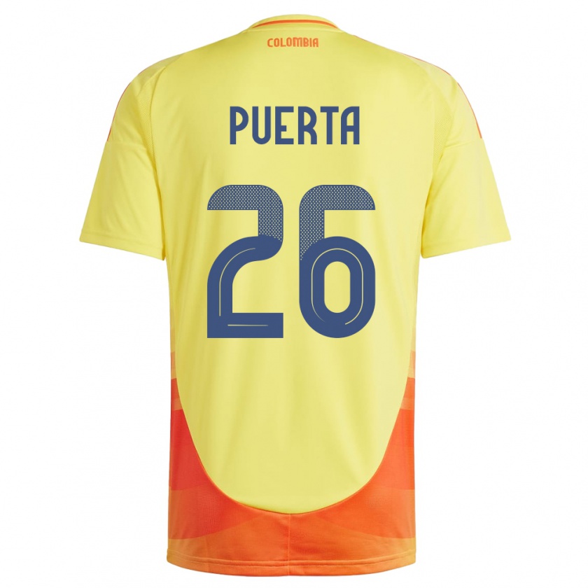 Kandiny Férfi Kolumbia Gustavo Puerta #26 Sárga Hazai Jersey 24-26 Mez Póló Ing