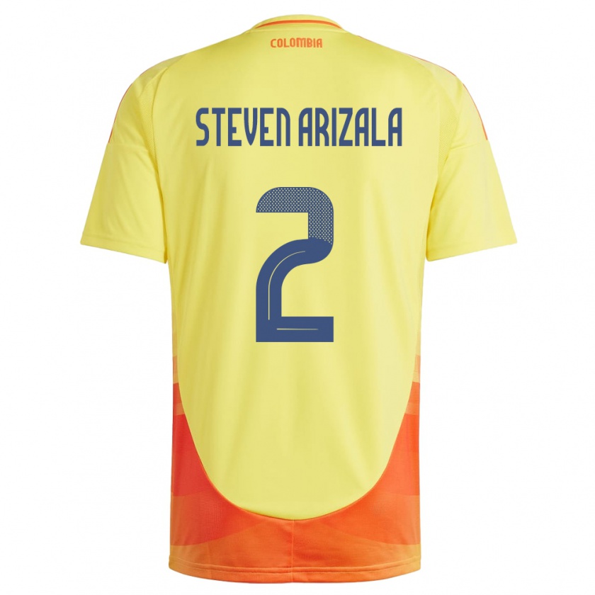 Kandiny Férfi Kolumbia Elver Steven Arizala #2 Sárga Hazai Jersey 24-26 Mez Póló Ing