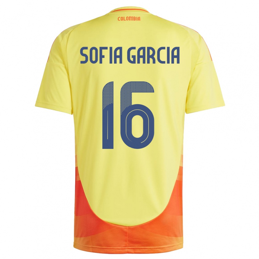 Kandiny Férfi Kolumbia Sofía García #16 Sárga Hazai Jersey 24-26 Mez Póló Ing