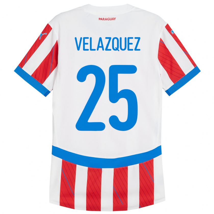 Kandiny Férfi Paraguay Gustavo Velázquez #25 Fehér Piros Hazai Jersey 24-26 Mez Póló Ing