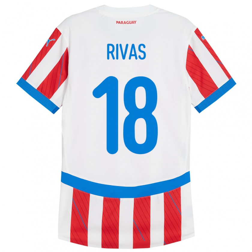 Kandiny Férfi Paraguay Daniel Rivas #18 Fehér Piros Hazai Jersey 24-26 Mez Póló Ing