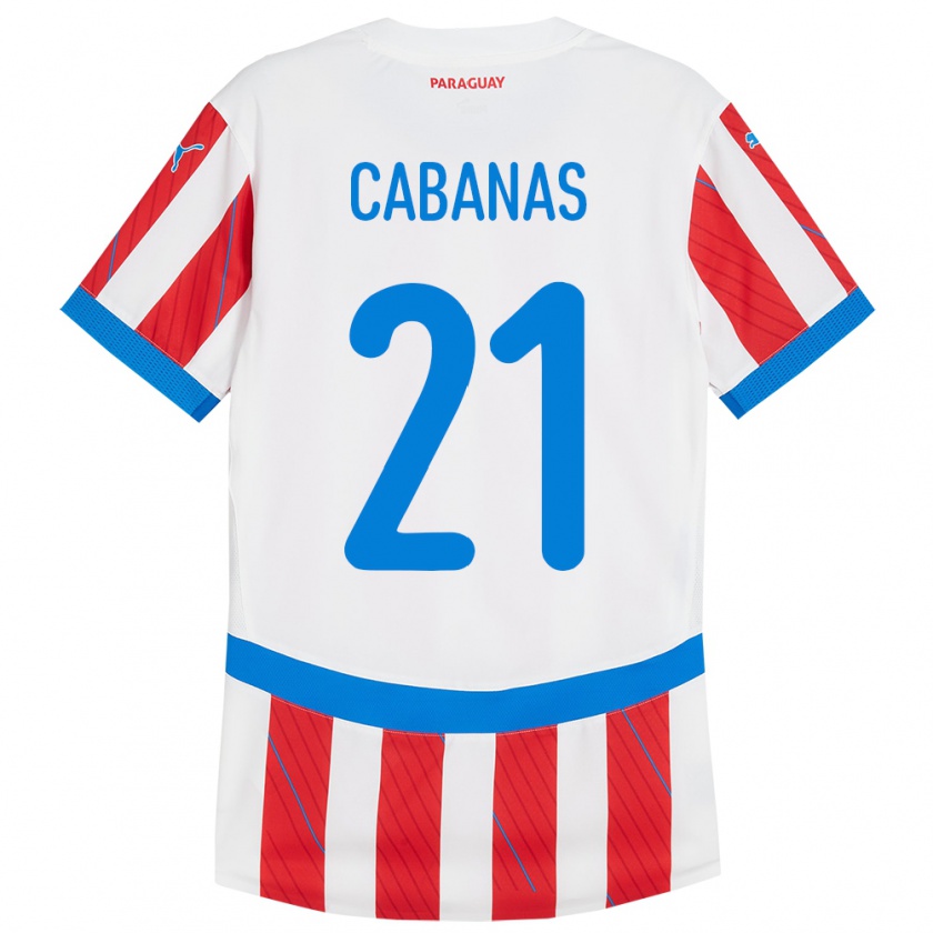 Kandiny Férfi Paraguay Víctor Cabañas #21 Fehér Piros Hazai Jersey 24-26 Mez Póló Ing