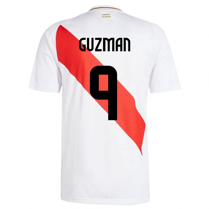 Kandiny Férfi Peru Víctor Guzmán #9 Fehér Hazai Jersey 24-26 Mez Póló Ing