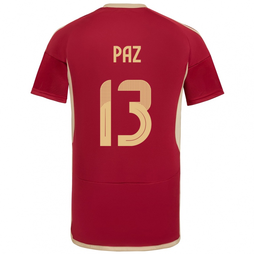 Kandiny Férfi Venezuela Jesús Paz #13 Burgundia Hazai Jersey 24-26 Mez Póló Ing