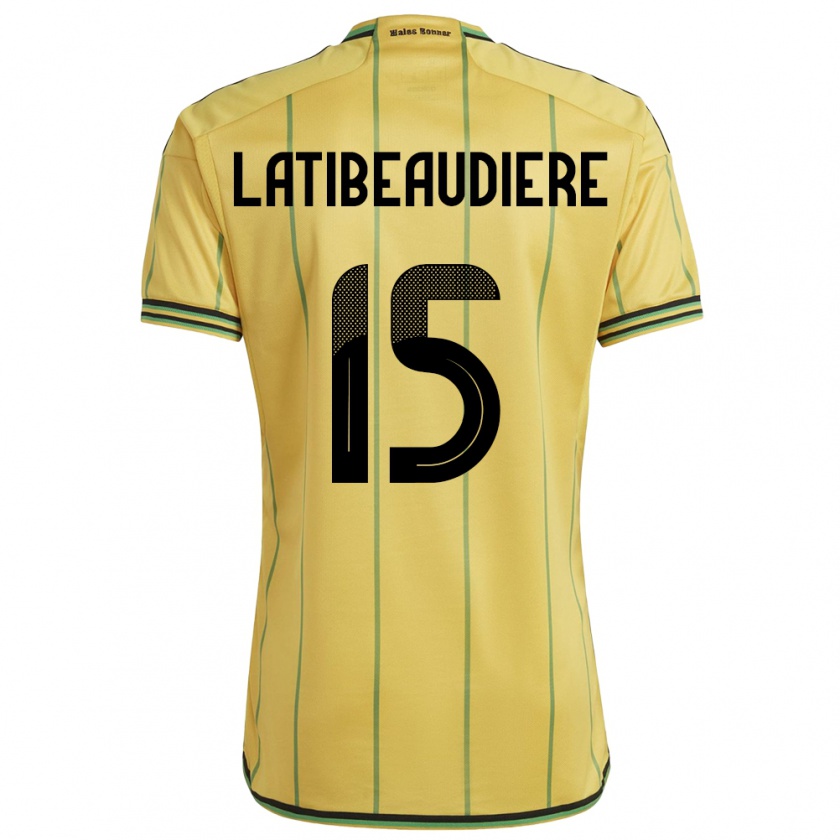 Kandiny Férfi Jamaica Joel Latibeaudiere #15 Sárga Hazai Jersey 24-26 Mez Póló Ing