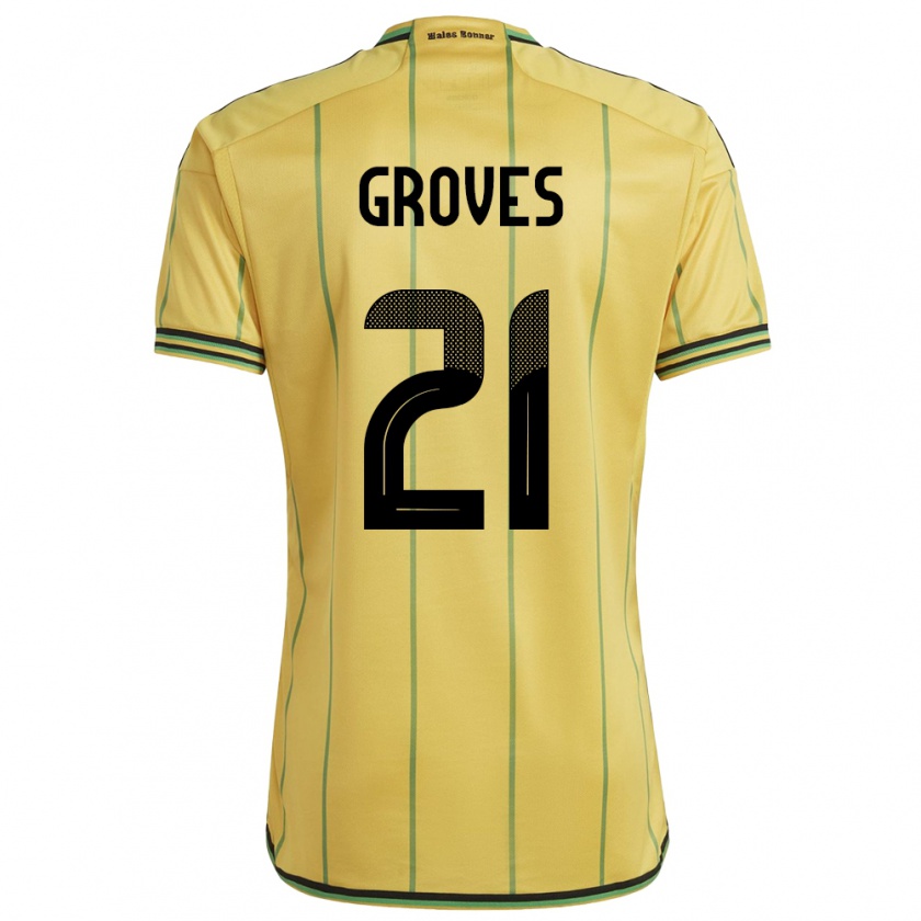 Kandiny Férfi Jamaica Isreala Groves #21 Sárga Hazai Jersey 24-26 Mez Póló Ing