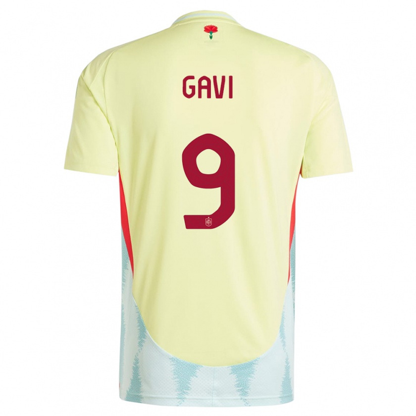 Kandiny Férfi Spanyolország Gavi #9 Sárga Idegenbeli Jersey 24-26 Mez Póló Ing