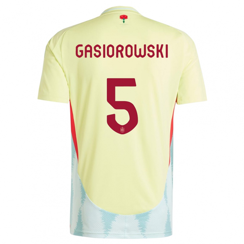 Kandiny Férfi Spanyolország Yarek Gasiorowski #5 Sárga Idegenbeli Jersey 24-26 Mez Póló Ing