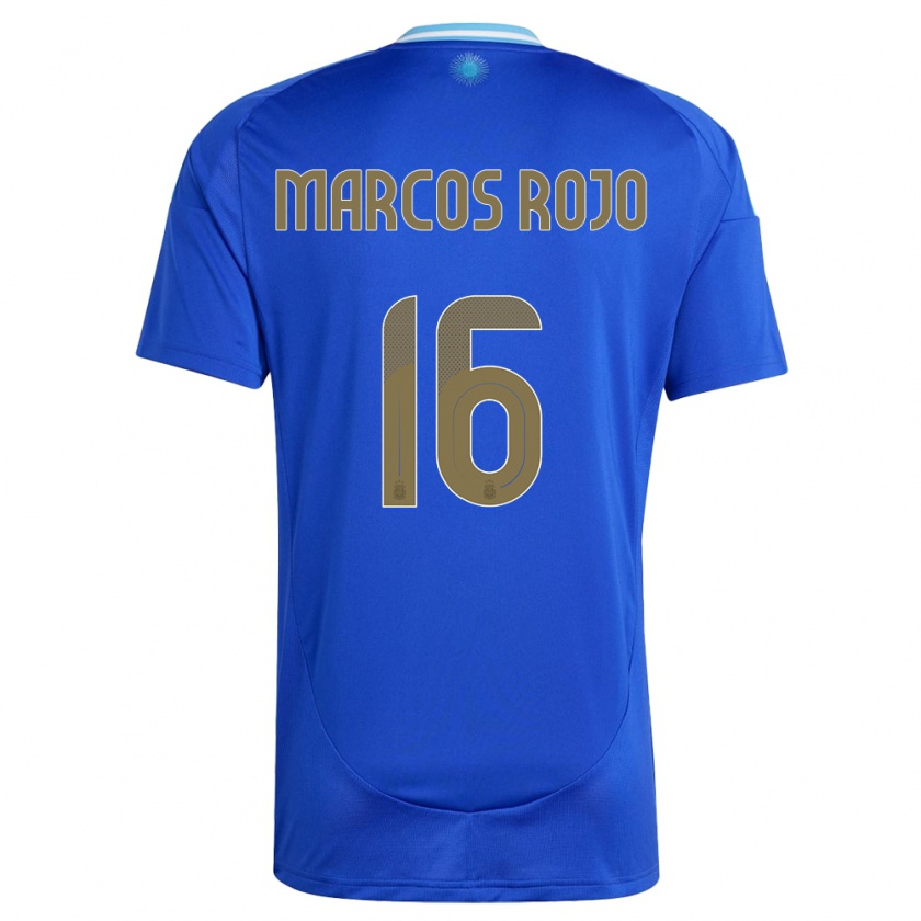 Kandiny Férfi Argentína Marcos Rojo #16 Kék Idegenbeli Jersey 24-26 Mez Póló Ing