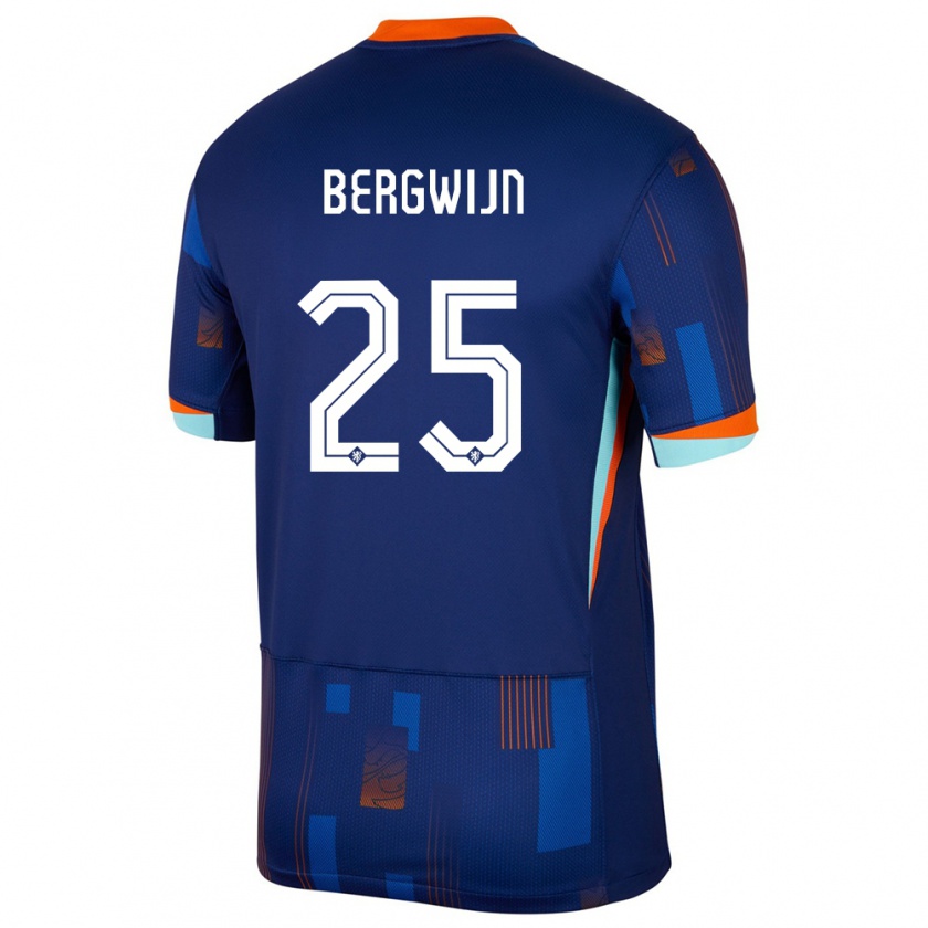 Kandiny Férfi Hollandia Steven Bergwijn #25 Kék Idegenbeli Jersey 24-26 Mez Póló Ing