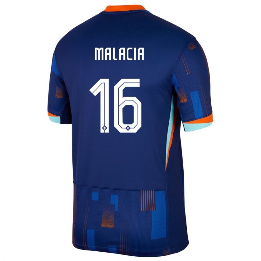 Kandiny Férfi Hollandia Tyrell Malacia #16 Kék Idegenbeli Jersey 24-26 Mez Póló Ing