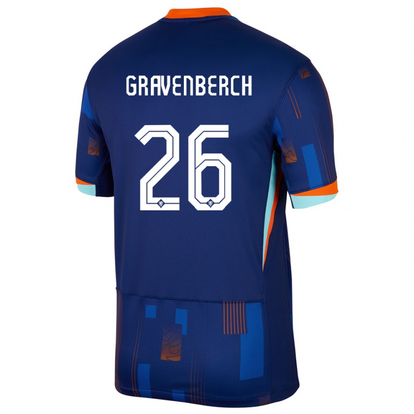 Kandiny Férfi Hollandia Ryan Gravenberch #26 Kék Idegenbeli Jersey 24-26 Mez Póló Ing