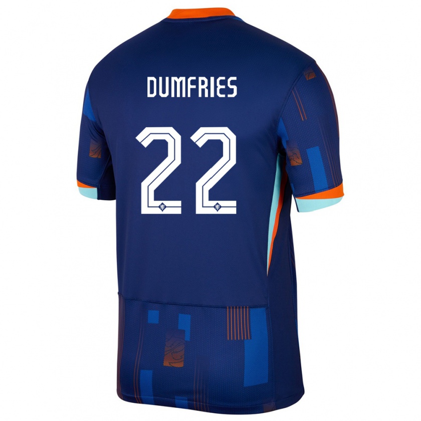 Kandiny Férfi Hollandia Denzel Dumfries #22 Kék Idegenbeli Jersey 24-26 Mez Póló Ing