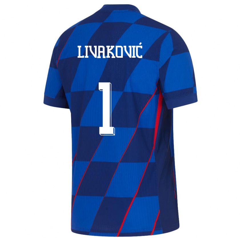 Kandiny Férfi Horvátország Dominik Livakovic #1 Kék Idegenbeli Jersey 24-26 Mez Póló Ing