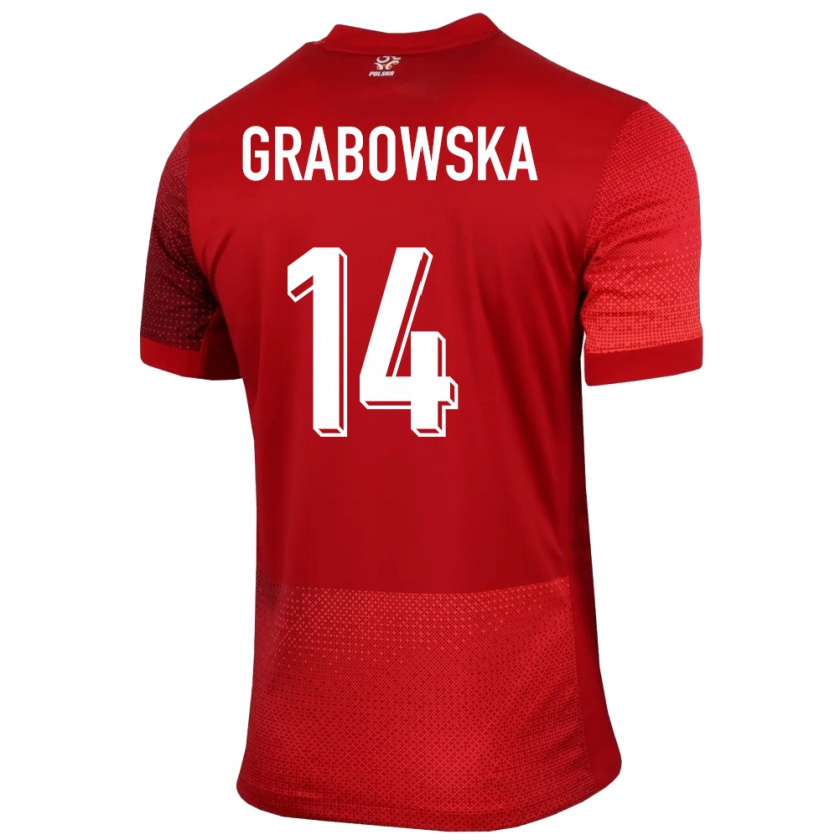 Kandiny Férfi Lengyelország Dominika Grabowska #14 Piros Idegenbeli Jersey 24-26 Mez Póló Ing