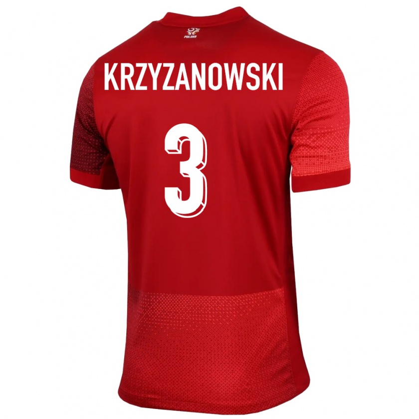 Kandiny Férfi Lengyelország Jakub Krzyzanowski #3 Piros Idegenbeli Jersey 24-26 Mez Póló Ing