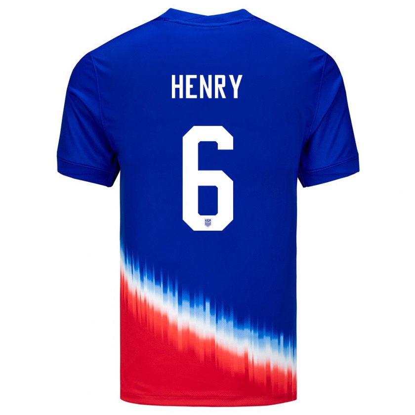 Kandiny Férfi Egyesült Államok Kobi Henry #6 Kék Idegenbeli Jersey 24-26 Mez Póló Ing