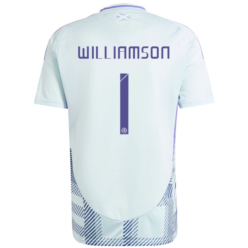 Kandiny Férfi Skócia Woody Williamson #1 Világos Menta Kék Idegenbeli Jersey 24-26 Mez Póló Ing