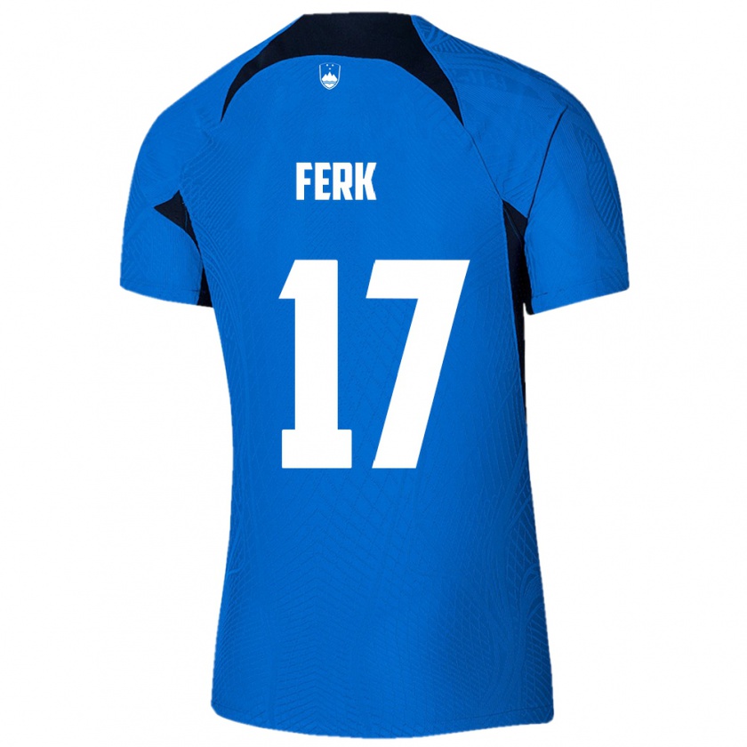 Kandiny Férfi Szlovénia Matic Ferk #17 Kék Idegenbeli Jersey 24-26 Mez Póló Ing