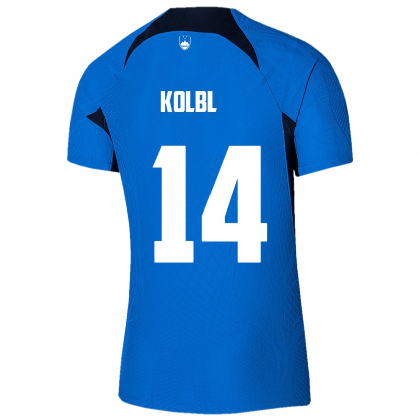 Kandiny Férfi Szlovénia Špela Kolbl #14 Kék Idegenbeli Jersey 24-26 Mez Póló Ing