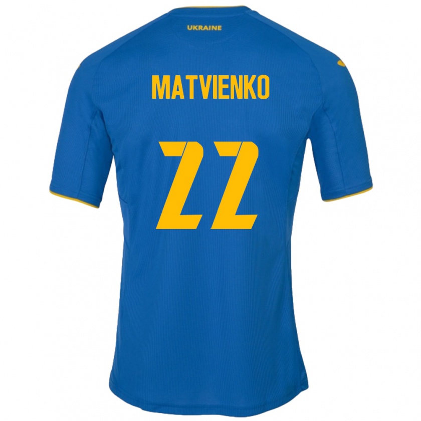 Kandiny Férfi Ukrajna Mykola Matvienko #22 Kék Idegenbeli Jersey 24-26 Mez Póló Ing