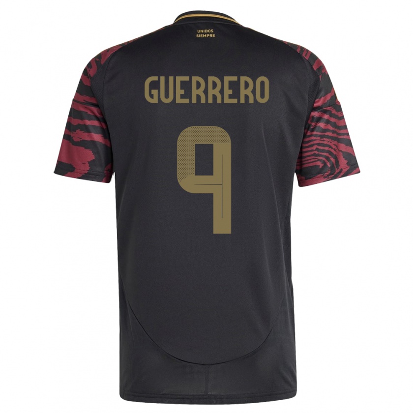 Kandiny Férfi Peru Paolo Guerrero #9 Fekete Idegenbeli Jersey 24-26 Mez Póló Ing