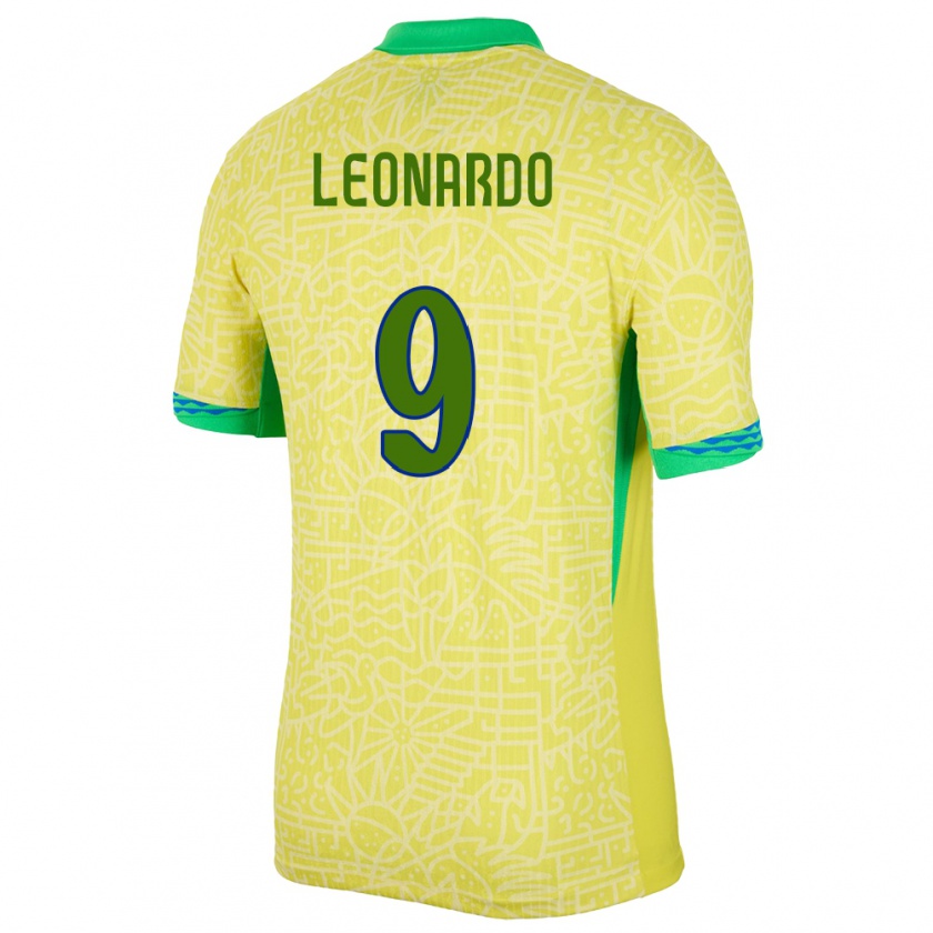 Kandiny Női Brazília Marcos Leonardo #9 Sárga Hazai Jersey 24-26 Mez Póló Ing