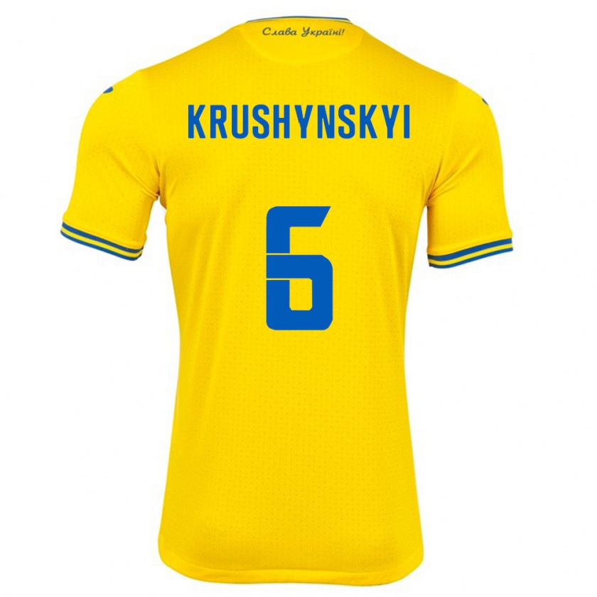 Kandiny Női Ukrajna Borys Krushynskyi #6 Sárga Hazai Jersey 24-26 Mez Póló Ing