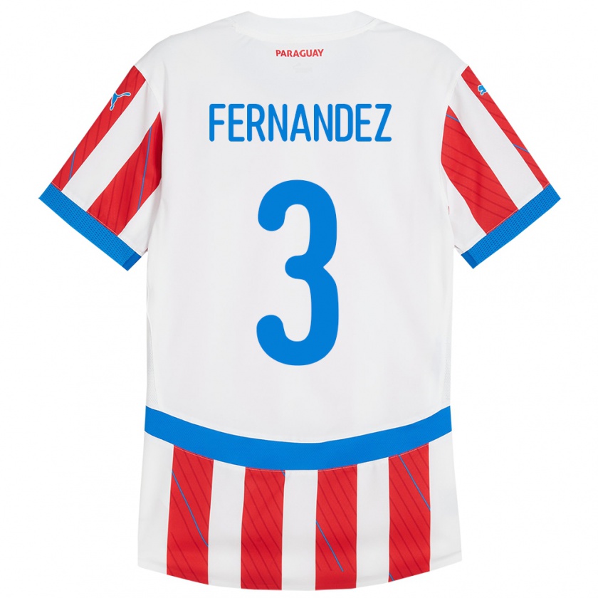 Kandiny Női Paraguay Roberto Fernández #3 Fehér Piros Hazai Jersey 24-26 Mez Póló Ing