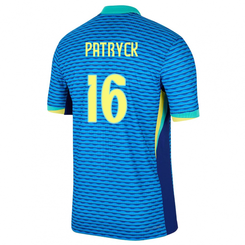 Kandiny Női Brazília Patryck #16 Kék Idegenbeli Jersey 24-26 Mez Póló Ing