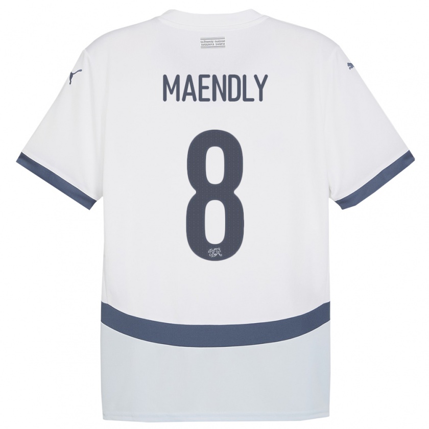 Kandiny Női Svájc Sandy Maendly #8 Fehér Idegenbeli Jersey 24-26 Mez Póló Ing