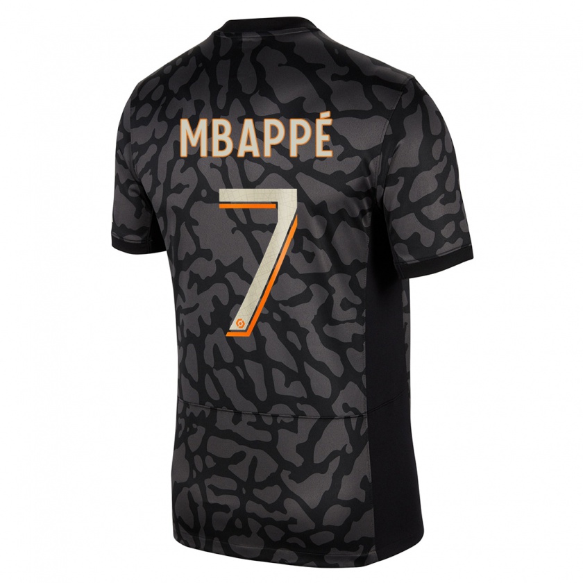 Kandiny Férfi Kylian Mbappé #7 Fekete Harmadik Számú Jersey 2023/24 Mez Póló Ing