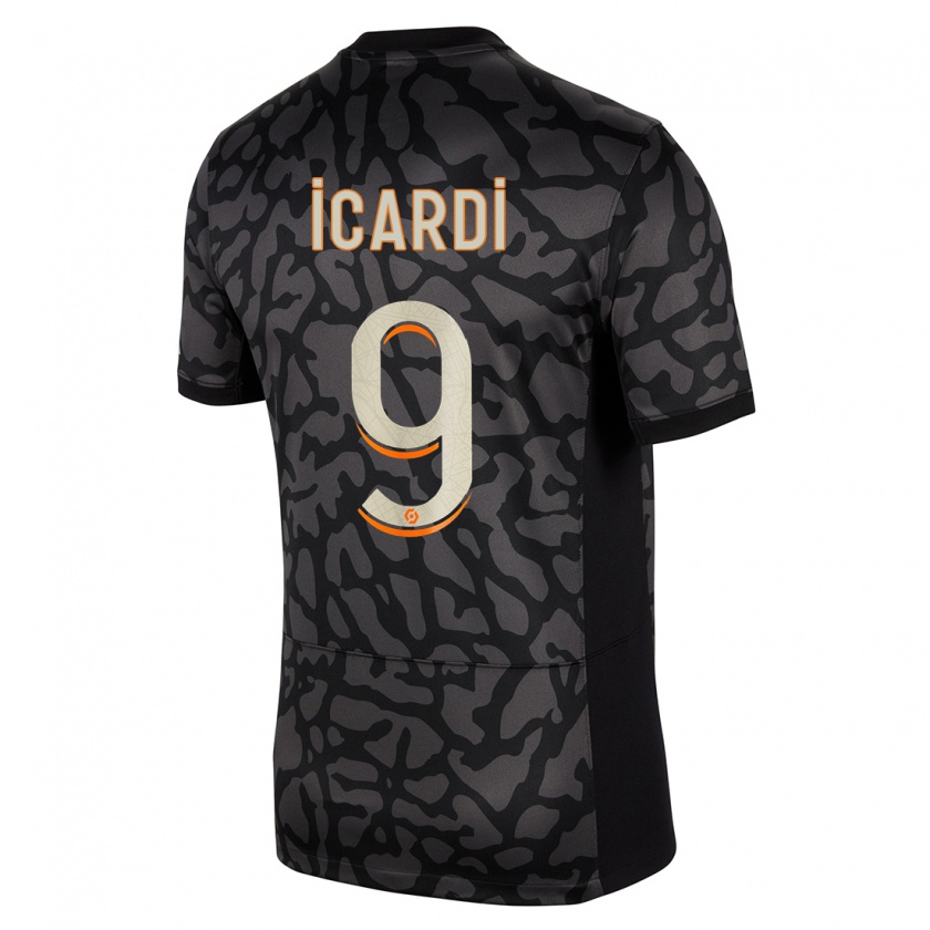 Kandiny Férfi Mauro Icardi #9 Fekete Harmadik Számú Jersey 2023/24 Mez Póló Ing