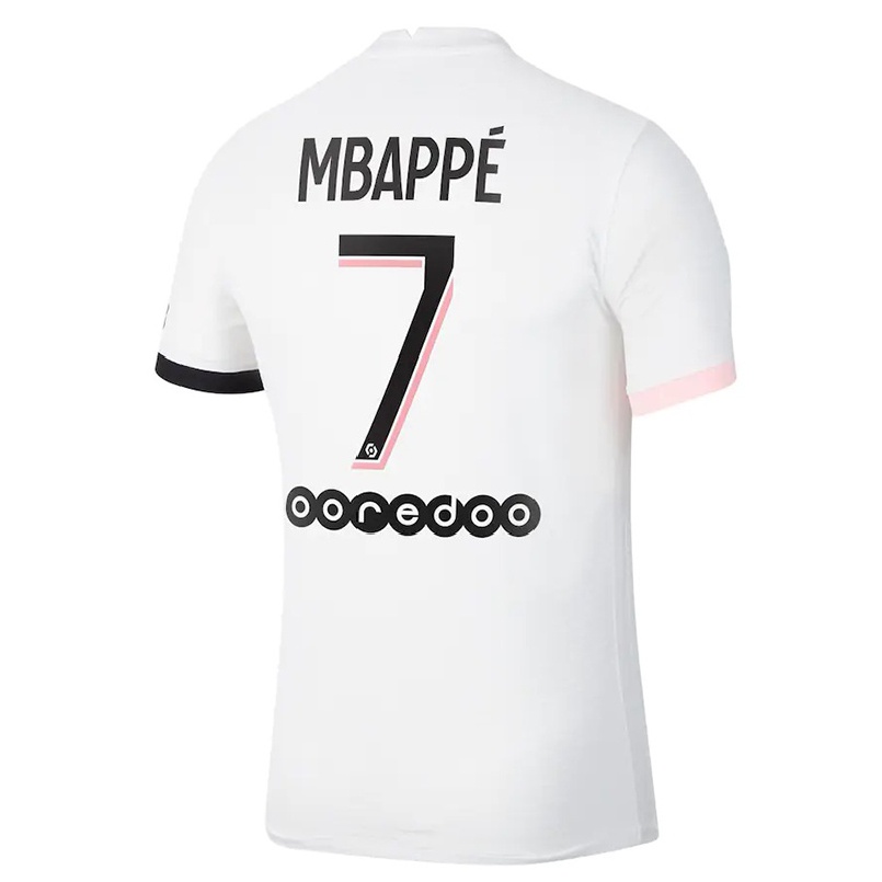 Gyermek Labdarúgás Kylian Mbappe #7 Fehér Rózsaszín Idegenbeli Jersey 2021/22 Mez Póló Ing