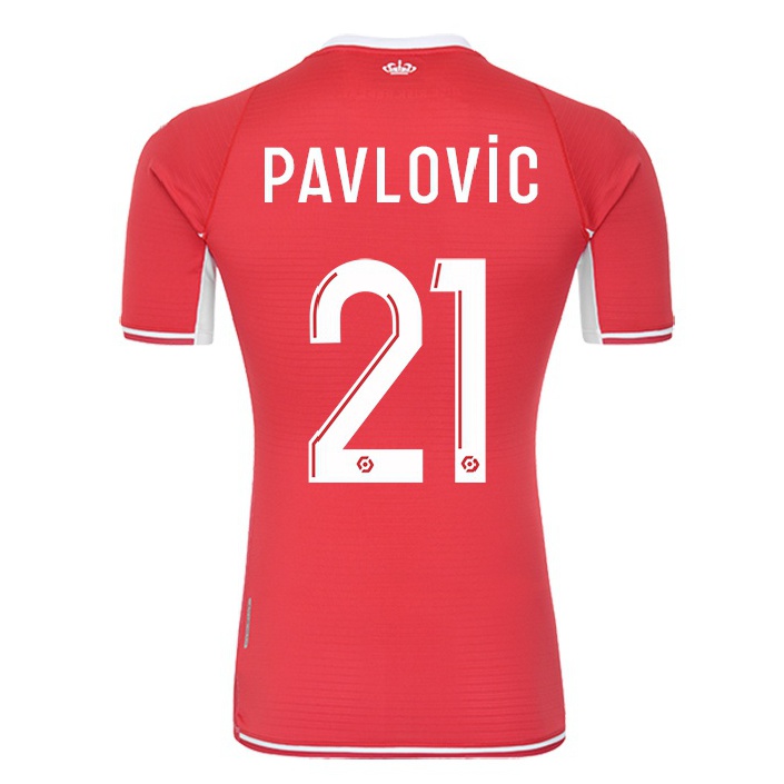 Férfi Labdarúgás Strahinja Pavlovic #21 Piros Fehér Hazai Jersey 2021/22 Mez Póló Ing