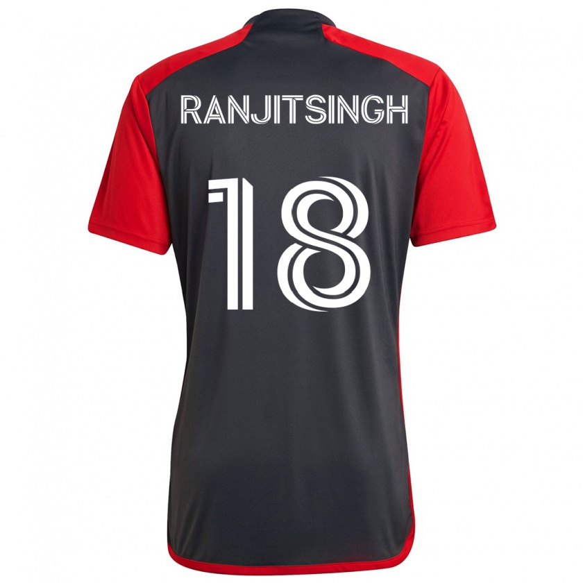 Kandiny Gyermek Greg Ranjitsingh #18 Szürke Vörös Hazai Jersey 2024/25 Mez Póló Ing