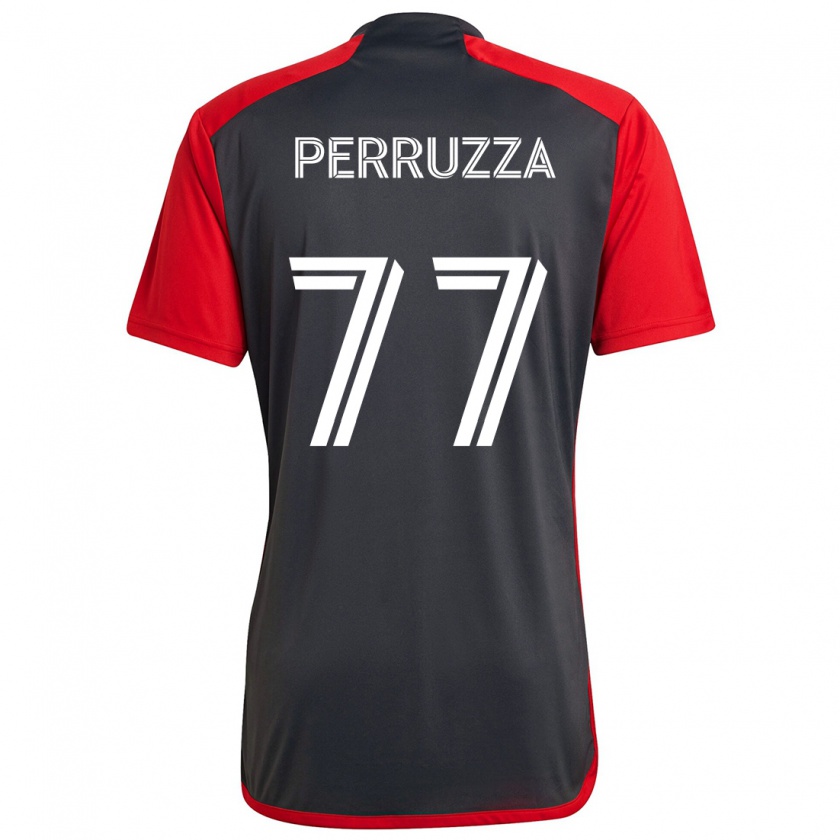 Kandiny Gyermek Jordan Perruzza #77 Szürke Vörös Hazai Jersey 2024/25 Mez Póló Ing