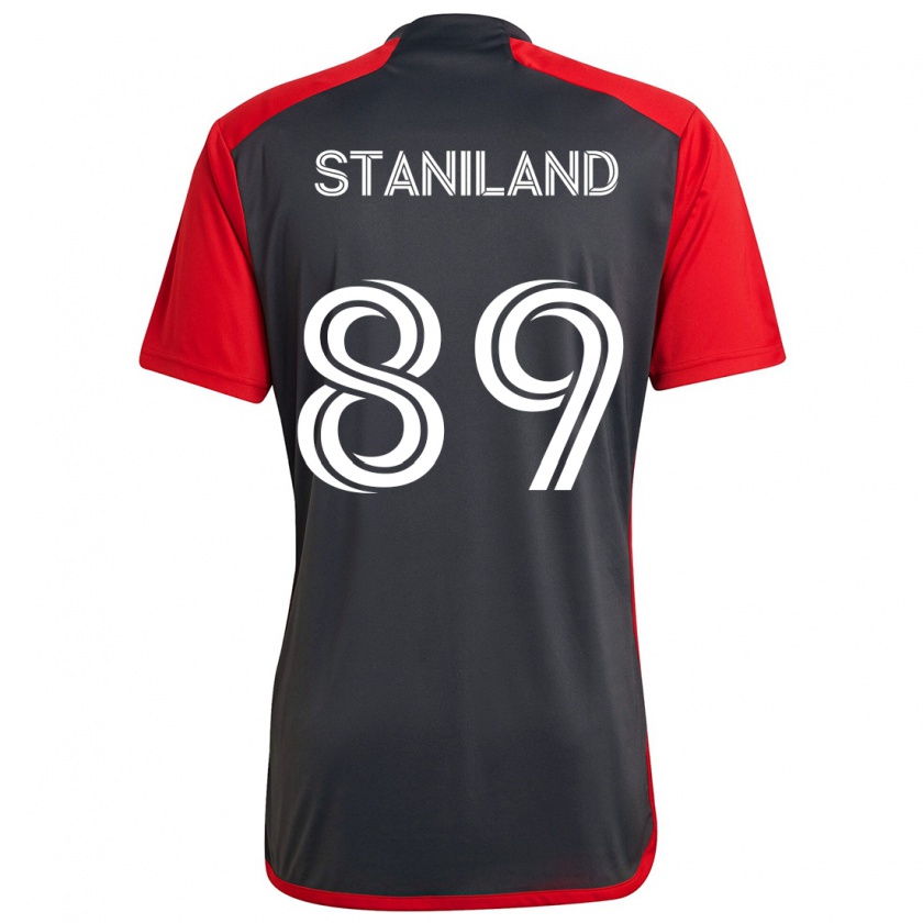 Kandiny Gyermek Charlie Staniland #89 Szürke Vörös Hazai Jersey 2024/25 Mez Póló Ing