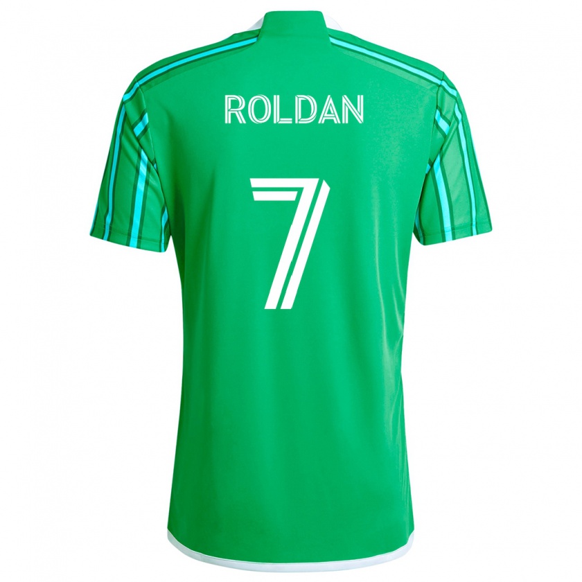 Kandiny Gyermek Cristian Roldán #7 Zöld Fehér Hazai Jersey 2024/25 Mez Póló Ing