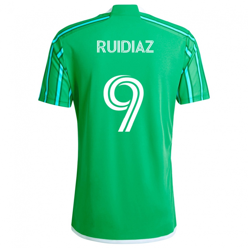 Kandiny Gyermek Raúl Ruidíaz #9 Zöld Fehér Hazai Jersey 2024/25 Mez Póló Ing